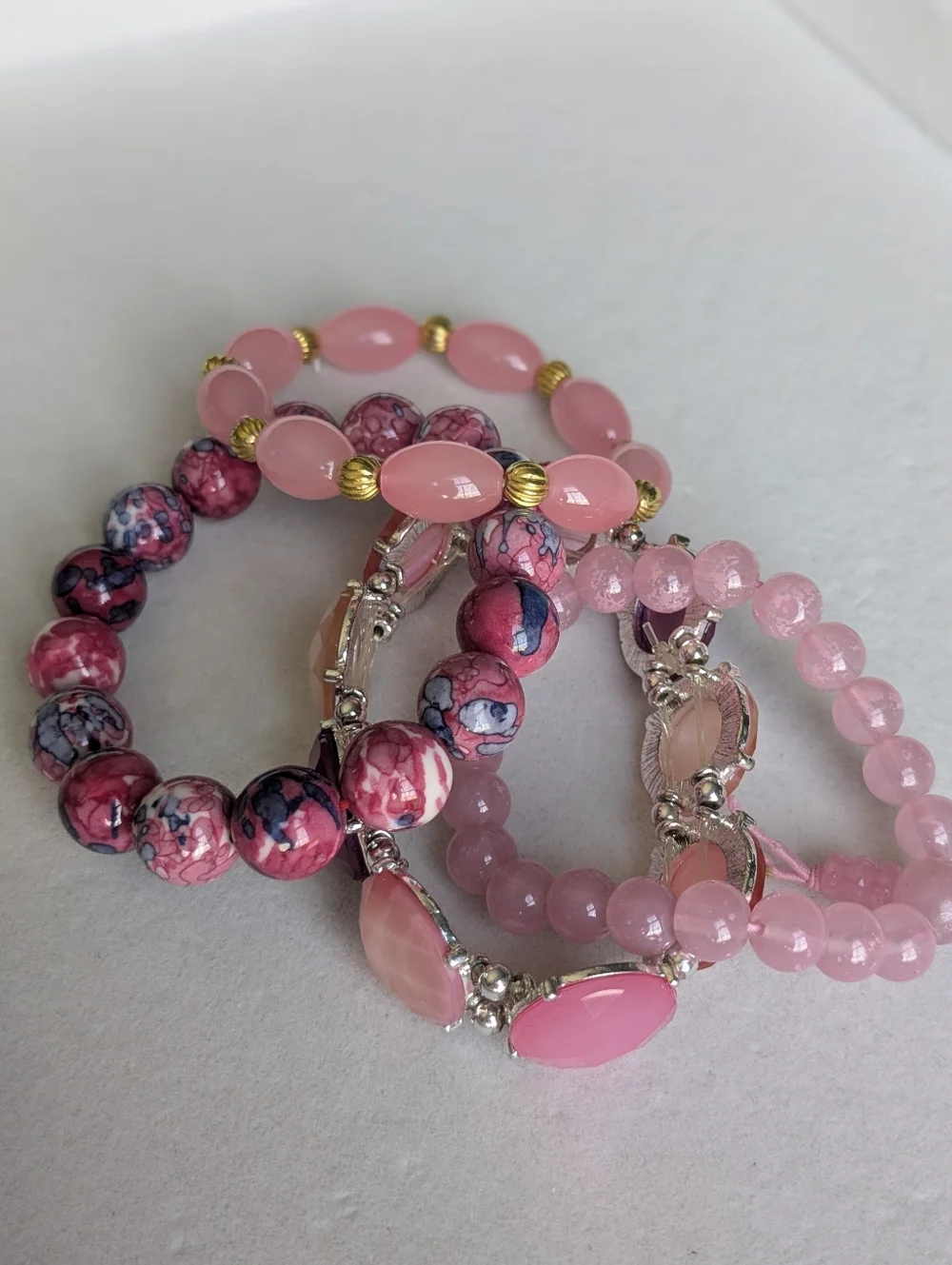 Set of 4 Pink Stretch Bracelets | Layered Stack | Beaded & Statement Jewelry - Picture 4 of 4